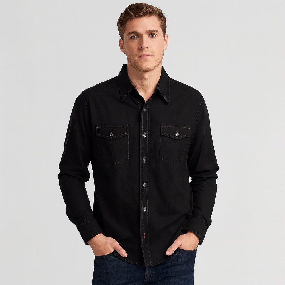 Airwalk Men’s Medium Black Long Sleeve Western Style Button-Up Shirt‎